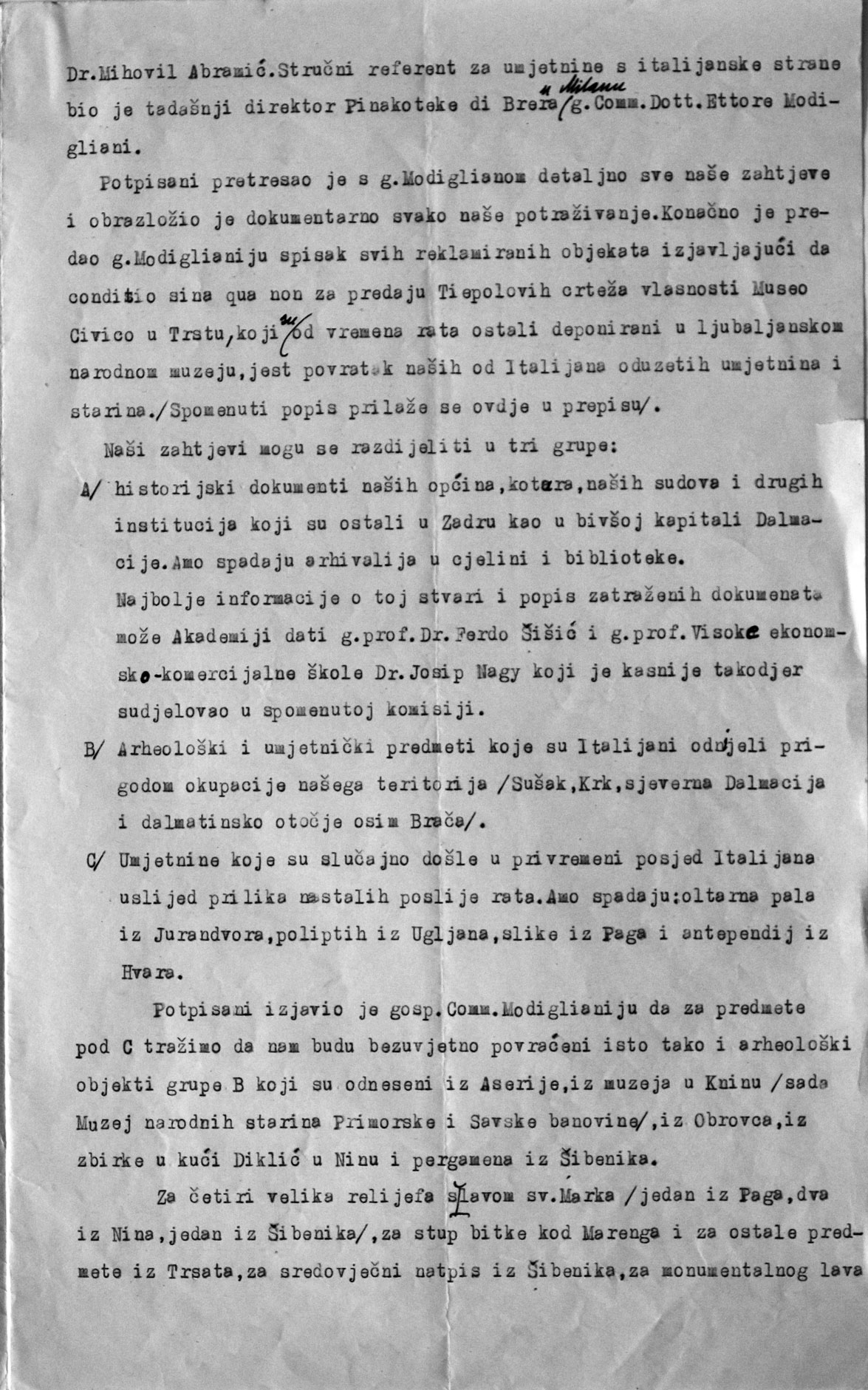 Mihovil Abramić's report 2